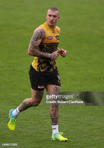 Dustin Martin of the Tigers runs during a Richmond Tigers A FL training session at Punt Road Oval on June 15, 2023 in Melbourne, Australia.