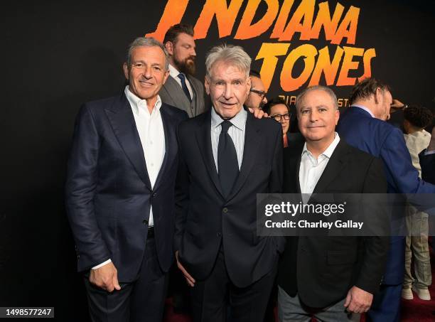 Bob Iger, CEO, Walt Disney Company, Harrison Ford and Alan Bergman, Co-Chairman, Disney Entertainment, attend the Indiana Jones and the Dial of...