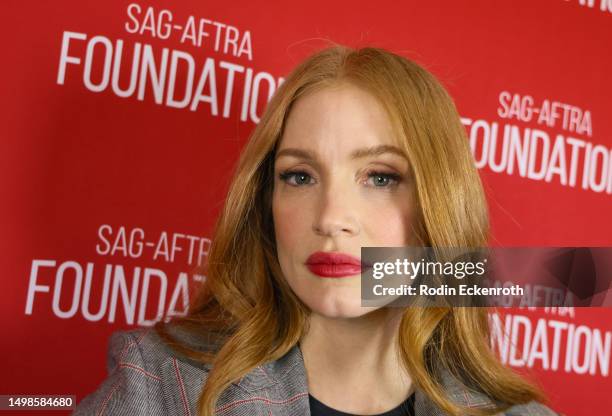 Jessica Chastain attends the SAG-AFTRA Foundation Conversations - "George & Tammy" at SAG-AFTRA Foundation screening room on June 14, 2023 in Los...