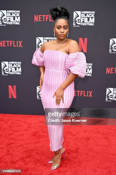 Teyonah Parris attends as They Cloned Tyrone opens The American Black Film Festival at New World Center on June 14, 2023 in Miami Beach, Florida.