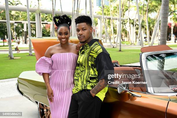 Teyonah Parris and John Boyega attend as They Cloned Tyrone opens The American Black Film Festival at New World Center on June 14, 2023 in Miami...