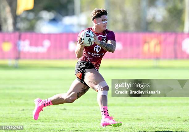 Reece Walsh in action during a Queensland Maroons State of Origin training session at Sanctuary Cove on June 15, 2023 in Gold Coast, Australia.