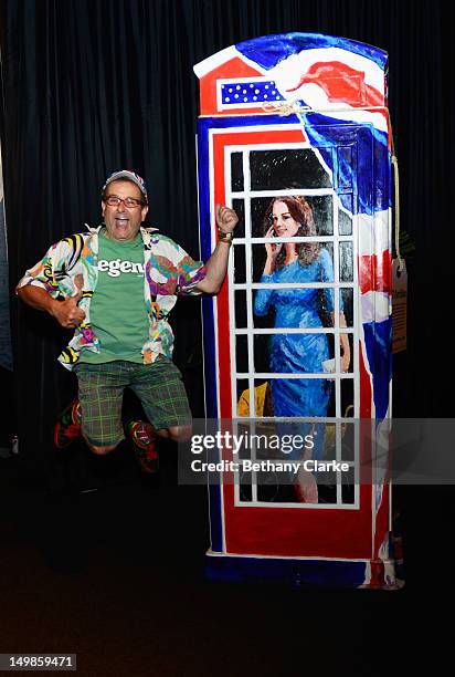 British TV personality Timmy Mallett poses next to his 'Ring-a Royal-Phonebox' part of the BT ArtBox Project that was made to celebrate the 25th...