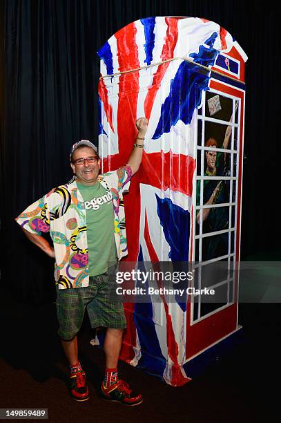 British TV personality Timmy Mallett poses next to his 'Ring-a Royal-Phonebox' part of the BT ArtBox Project that was made to celebrate the 25th...