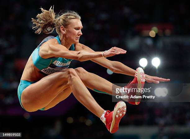 Olga Rypakova of Kazakhstan compete in the Women's Triple Jump final on Day 9 of the London 2012 Olympic Games at the Olympic Stadium on August 5,...