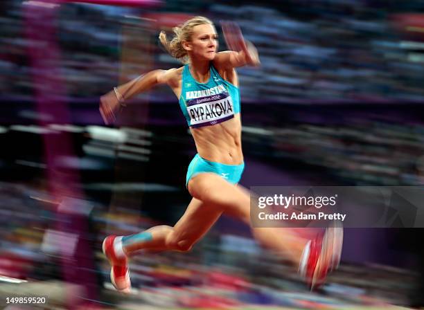 Olga Rypakova of Kazakhstan compete in the Women's Triple Jump final on Day 9 of the London 2012 Olympic Games at the Olympic Stadium on August 5,...