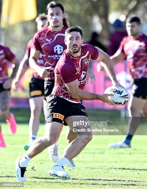 Ben Hunt in action during a Queensland Maroons State of Origin training session at Sanctuary Cove on June 15, 2023 in Gold Coast, Australia.