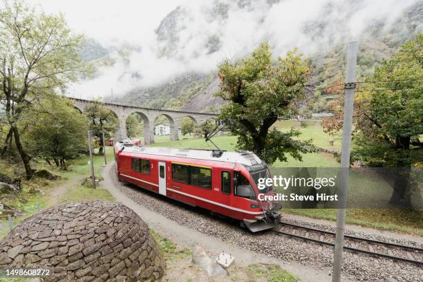 famous  train viaduct at brusio - brusio grisons stock pictures, royalty-free photos & images