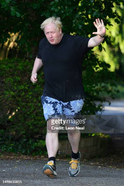 Former British Prime Minister Boris Johnson is seen on his morning run on June 15, 2023 in Brightwell-cum-Sotwell, England. The Privileges Committee...