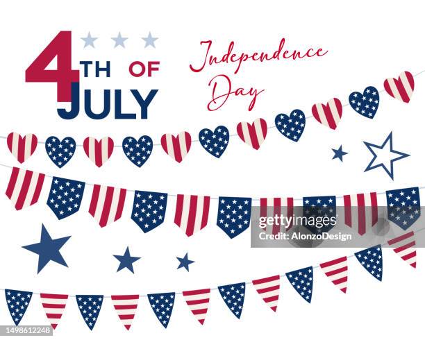 illustrations, cliparts, dessins animés et icônes de 4 juillet. décorations du jour de l’indépendance. - collier de fleurs