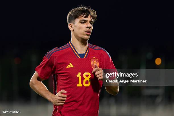 Gabri Veiga of Spain U21 looks on during the International Friendly match between Spain U21 and Mexico U21 at Ciudad del Futbol de Las Rozas on June...