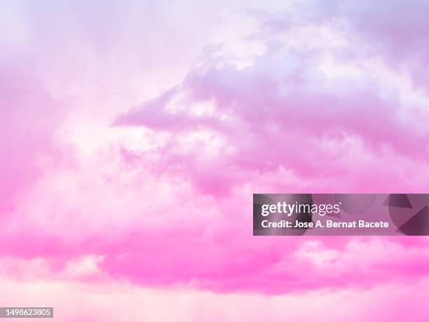 full frame of the pink sky with a white cloud. - mittag stock-fotos und bilder