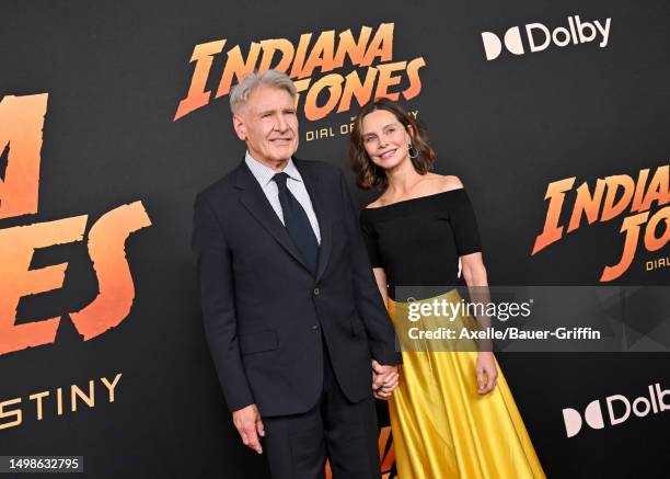 Harrison Ford and Calista Flockhart attend the Los Angeles Premiere of LucasFilms' "Indiana Jones and the Dial of Destiny" at Dolby Theatre on June...