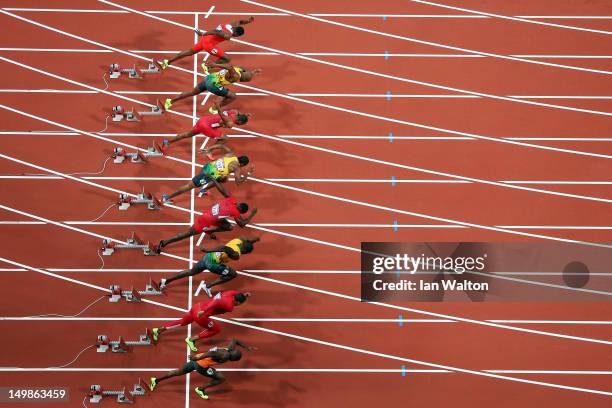 Churandy Martina of Netherlands, Ryan Bailey of the United States, Usain Bolt of Jamaica, Justin Gatlin of the United States, Yohan Blake of Jamaica,...