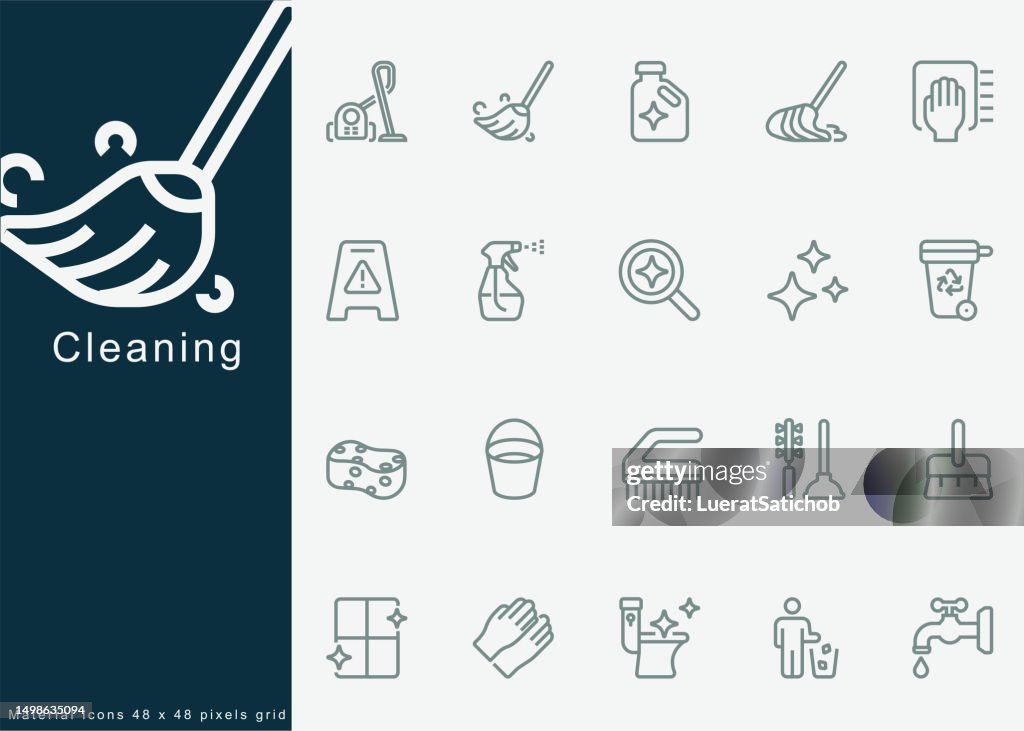 Cleaning, Sparkles Stars, Laundry, Sponge, Vacuum, Easy clean surface, Cleaning service, Washing dishes, Housekeeping, Cleaner, Washing House Pictogram, Bathroom and Toilet. Line Icons, Minimal Icons