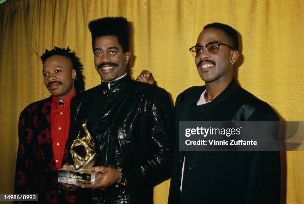 American funk band Cameo in the press room of the 1987 Soul Train Music Awards, held at the Santa Monica Civic Auditorium in Santa Monica,...