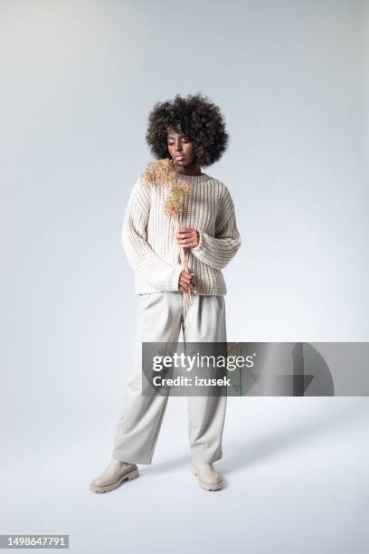 autumn portrait of young woman - cream colored pants stock pictures, royalty-free photos & images