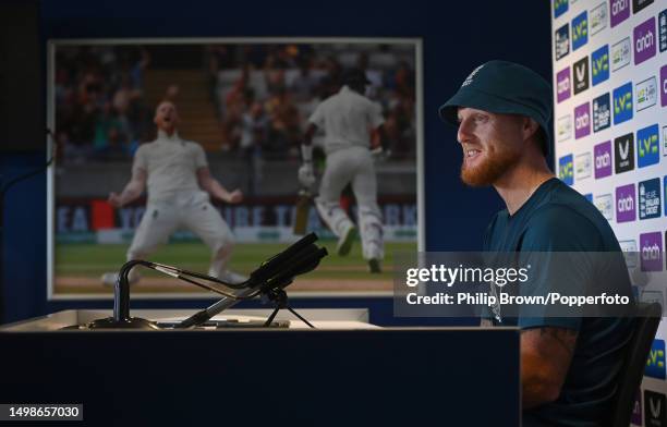 Ben Stokes of England smiles in a press conference before the First Ashes Test between England and Australia at Edgbaston on June 15, 2023 in...