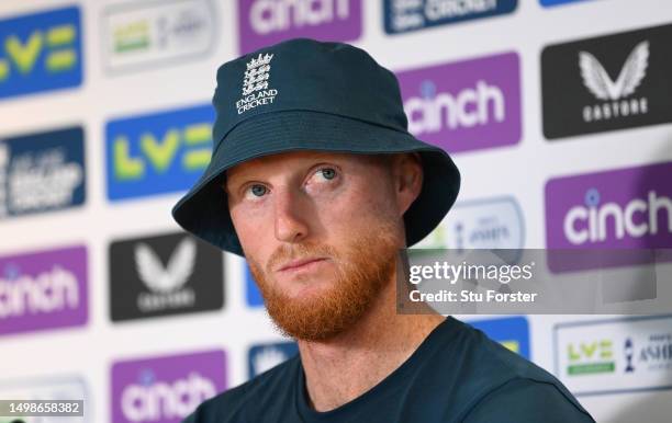England captain ben Stokes faces the media at a press conference during England nets ahead of the Ashes Test Match against Australia at Edgbaston on...