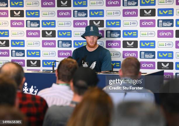 England captain ben Stokes faces the media at a press conference during England nets ahead of the Ashes Test Match against Australia at Edgbaston on...