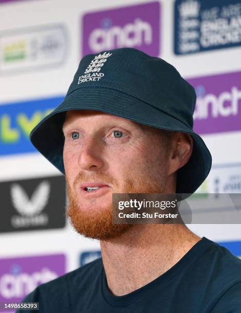 England captain ben Stokes faces the media at a press conference during England nets ahead of the Ashes Test Match against Australia at Edgbaston on...