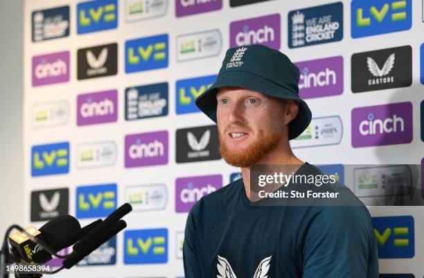 England captain ben Stokes faces the media at a press conference during England nets ahead of the Ashes Test Match against Australia at Edgbaston on...