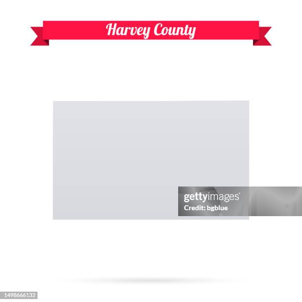 harvey county, kansas. map on white background with red banner - newton stock illustrations