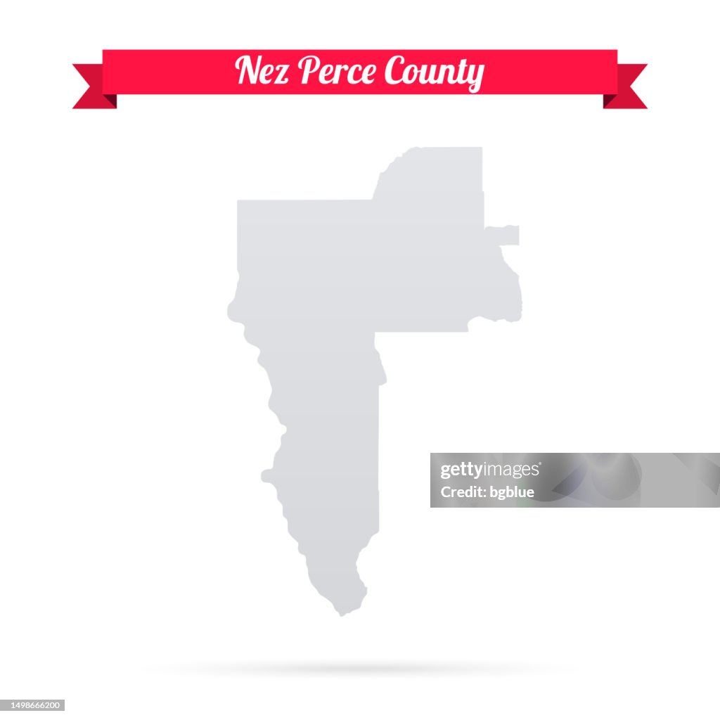 Nez Perce County, Idaho. Map on white background with red banner