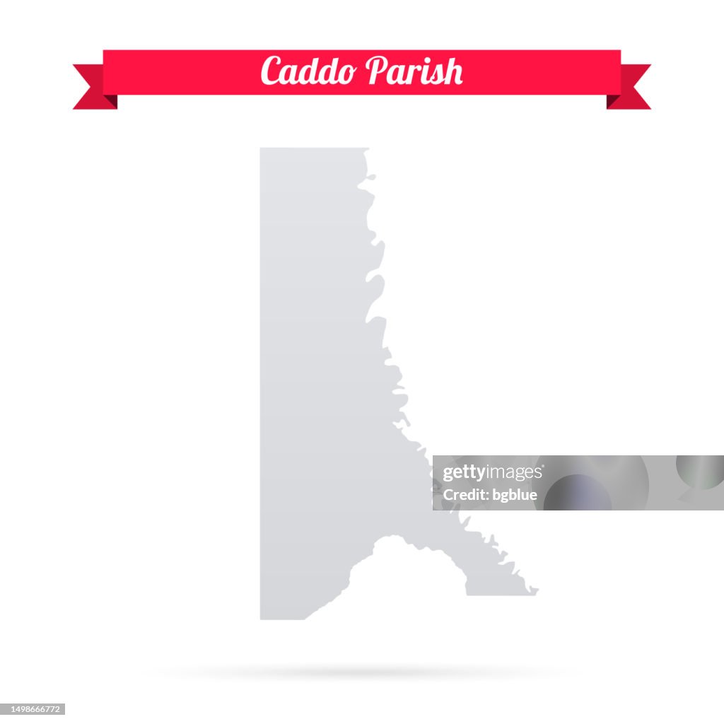 Caddo Parish, Louisiana. Map on white background with red banner