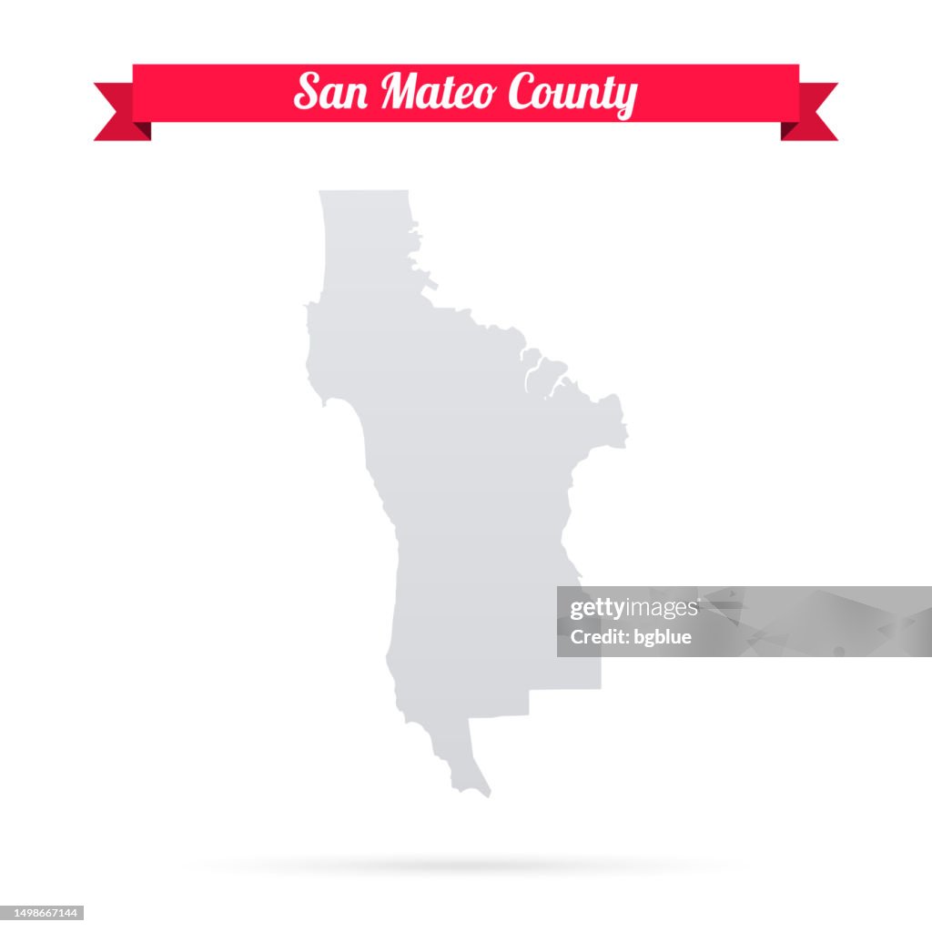 San Mateo County, California. Map on white background with red banner