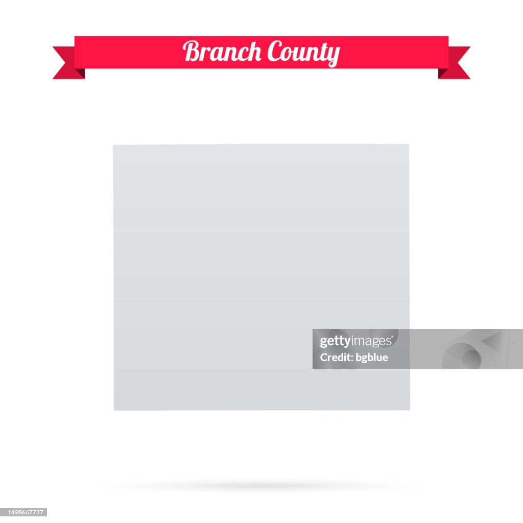 Branch County, Michigan. Map on white background with red banner