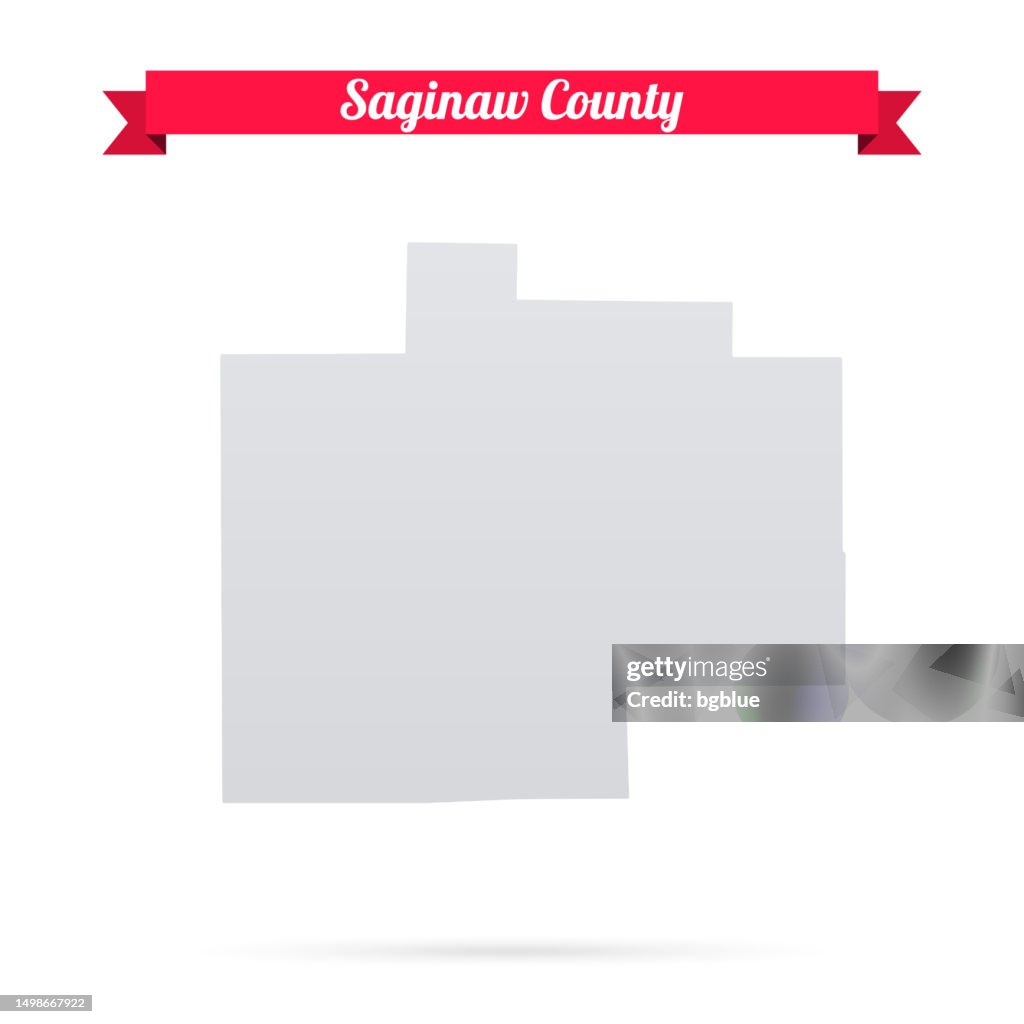 Saginaw County, Michigan. Map on white background with red banner