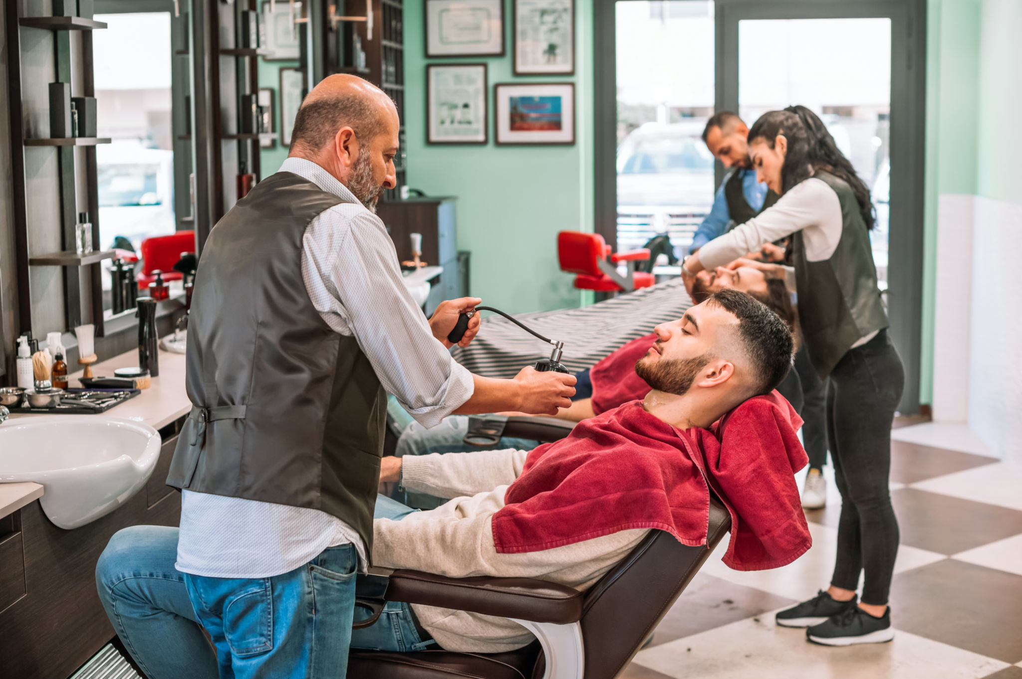 busy barbershop