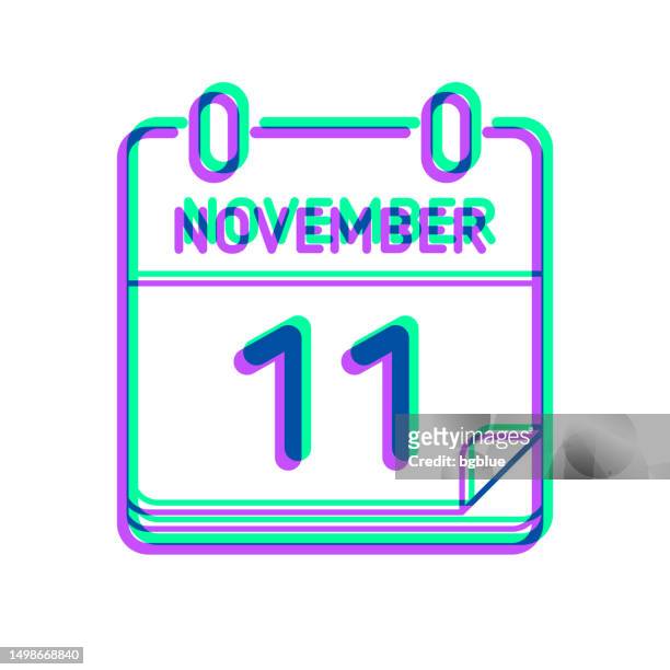 november 11. icon with two color overlay on white background - number 11 stock illustrations