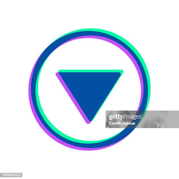 down button. icon with two color overlay on white background - pointing down white background stock illustrations