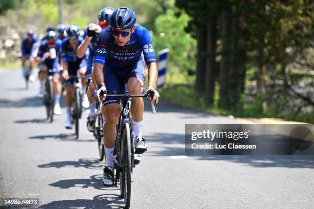 Clément Davy of France and Team Groupama - FDJ leads the peloton during the 47th La Route D'Occitanie-La Depeche Du Midi 2023, Stage 1 a 184.3km...