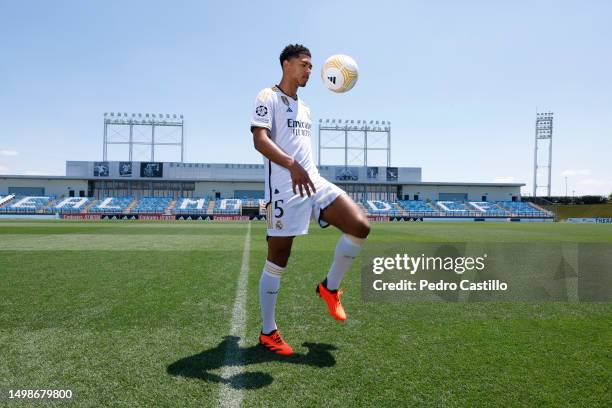 Jude Bellingham, new Real Madrid player, is unveiled at Valdebebas training ground on June 15, 2023 in Madrid, Spain.