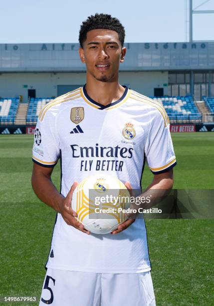 Jude Bellingham, new Real Madrid player, is unveiled at Valdebebas training ground on June 15, 2023 in Madrid, Spain.