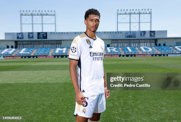 Jude Bellingham, new Real Madrid player, is unveiled at Valdebebas training ground on June 15, 2023 in Madrid, Spain.