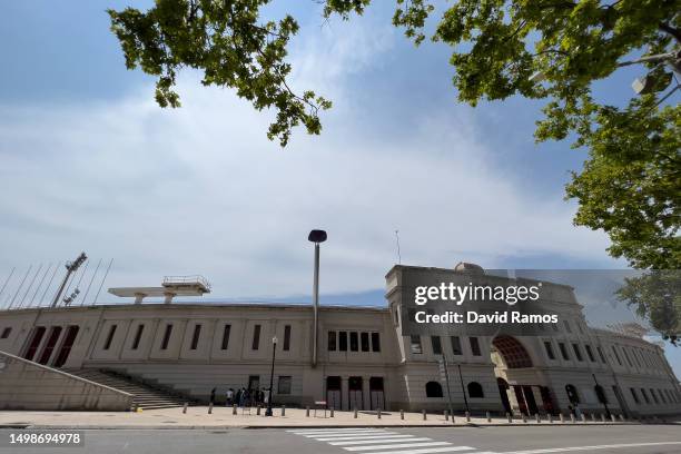General view of the outside of the Lluis Companys Olympic Stadium on June 15, 2023 in Barcelona, Spain. The men's football team will be playing at...