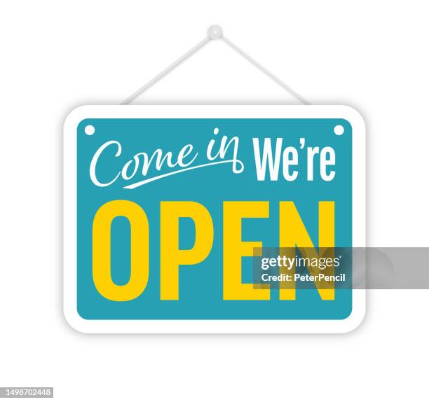 come in we are open door signboard vector - vintage open sign stock illustrations