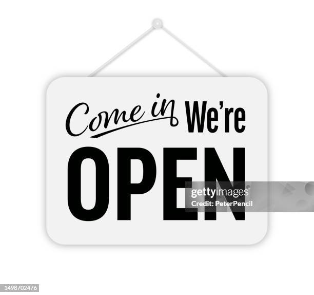 ilustraciones, imágenes clip art, dibujos animados e iconos de stock de entra somos vector de letrero de puertas abiertas - señal de abierto
