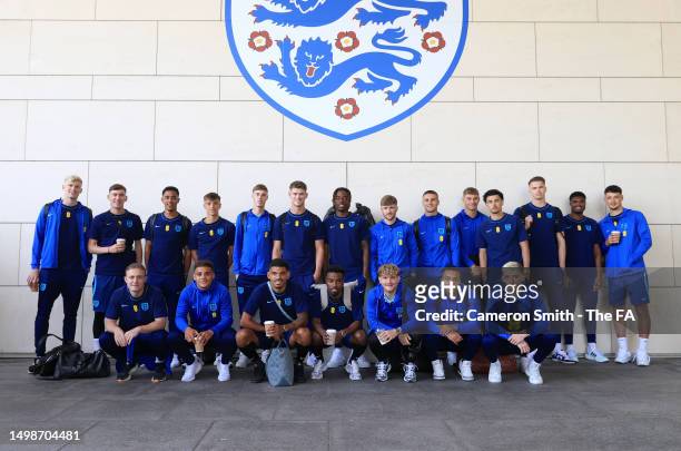 Players of England pose for a team photograph at St George's Park on June 15, 2023 in Burton upon Trent, England.