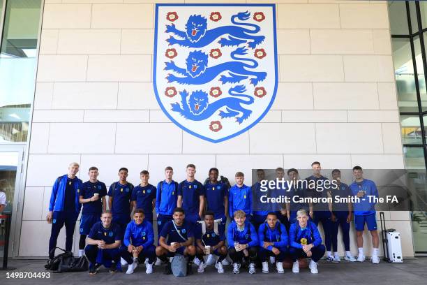 Players of England pose for a team photograph at St George's Park on June 15, 2023 in Burton upon Trent, England.