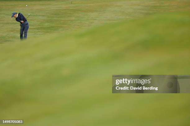 Azahara Munoz of Spain hits from the first fairway during the first round of the Meijer LPGA Classic for Simply Give at Blythefield Country Club on...