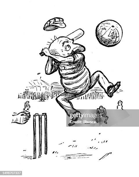 british satire caricature comic cartoon illustration - cricket game fun stock illustrations