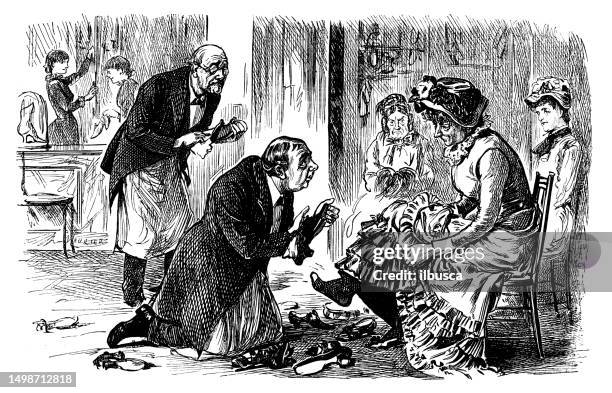 british satire caricature comic cartoon illustration - woman dressing stock illustrations