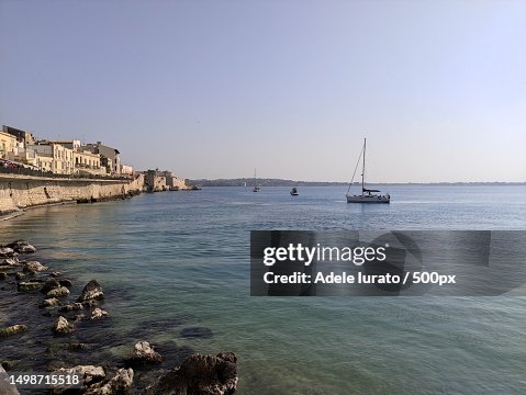 Scenic view of sea against clear sky,Libero consorzio comunale di Siracusa,Sicily,Italy