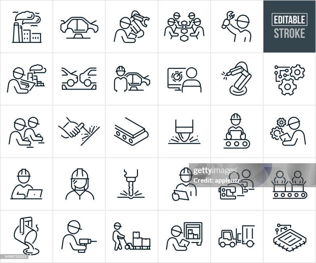 Manufacturing Thin Line Icons - Editable Stroke