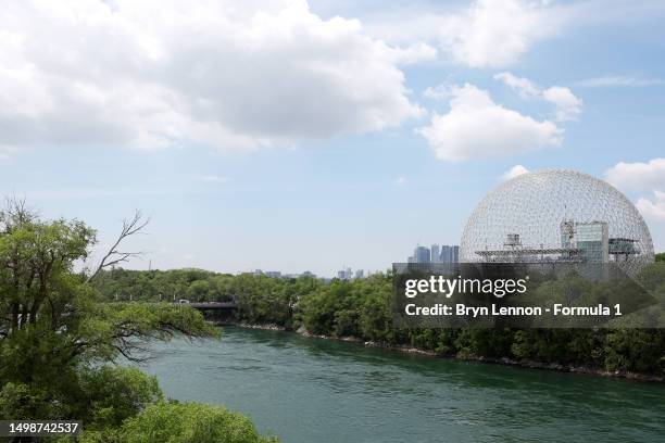 General view of the city skyline from the circuit during previews ahead of the F1 Grand Prix of Canada at Circuit Gilles Villeneuve on June 15, 2023...